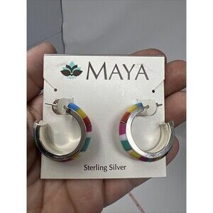 Maya Brand Sterling Silver Earrings Hoop Dangle Drop Pierced Mexico